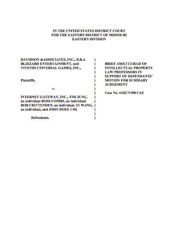 Davidson & Associates (Blizzard Entertainment) v. Internet Gateway Inc.